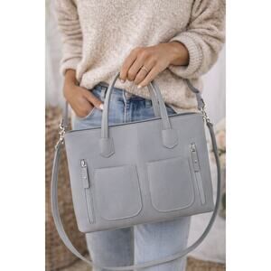 Ivy & Fig Gray Vegan Leather Tote Purse | Structured Work Bag